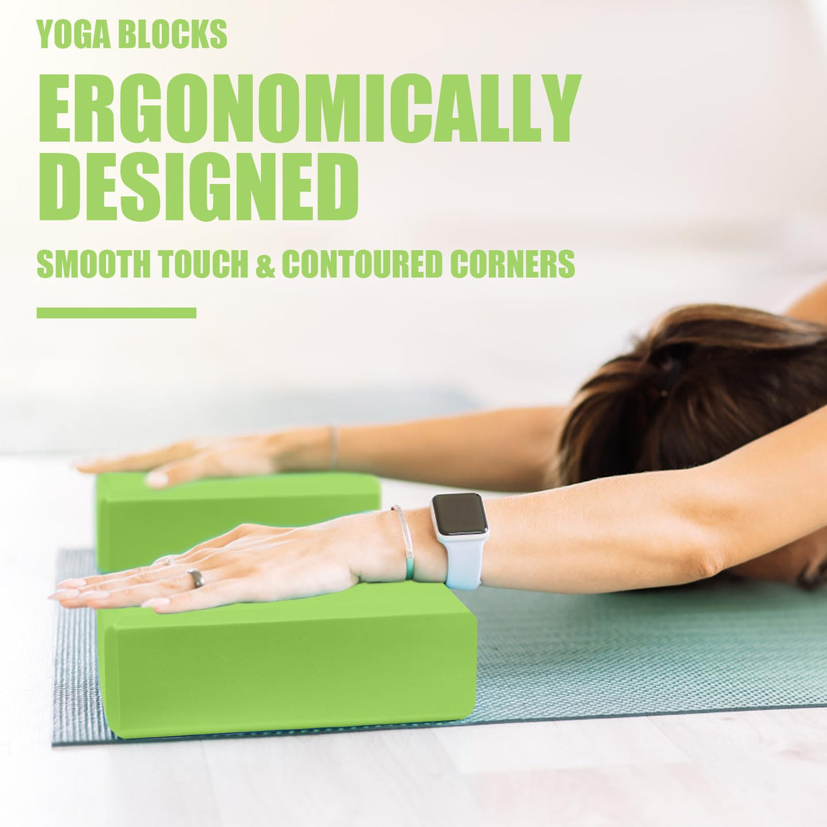 2 Pcs Yoga Blocks, 9x6x3 Inch Green Foam Blocks for Pilates