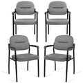 Leather Guest Chair Sets of 4, Office Reception Chair No Wheels with Armrests and Lumber Support, Ergonomic Desk Armchair for Meeting Waiting Conference Lobby Room, Grey