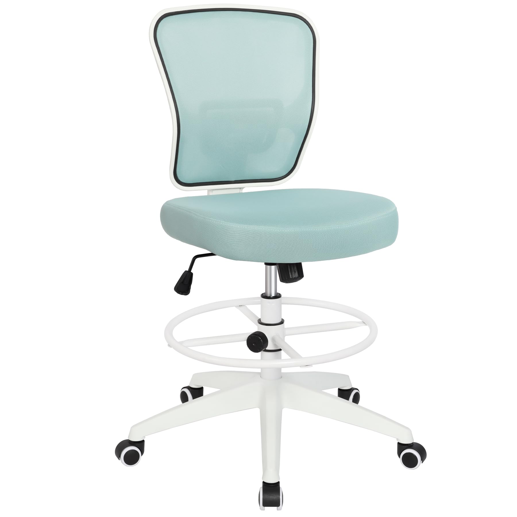 Drafting Chair Adjustable Height Tall Office Chairs Standing Desk Chair Rolling Stool Chair Armless Office Drafting Chair Blue
