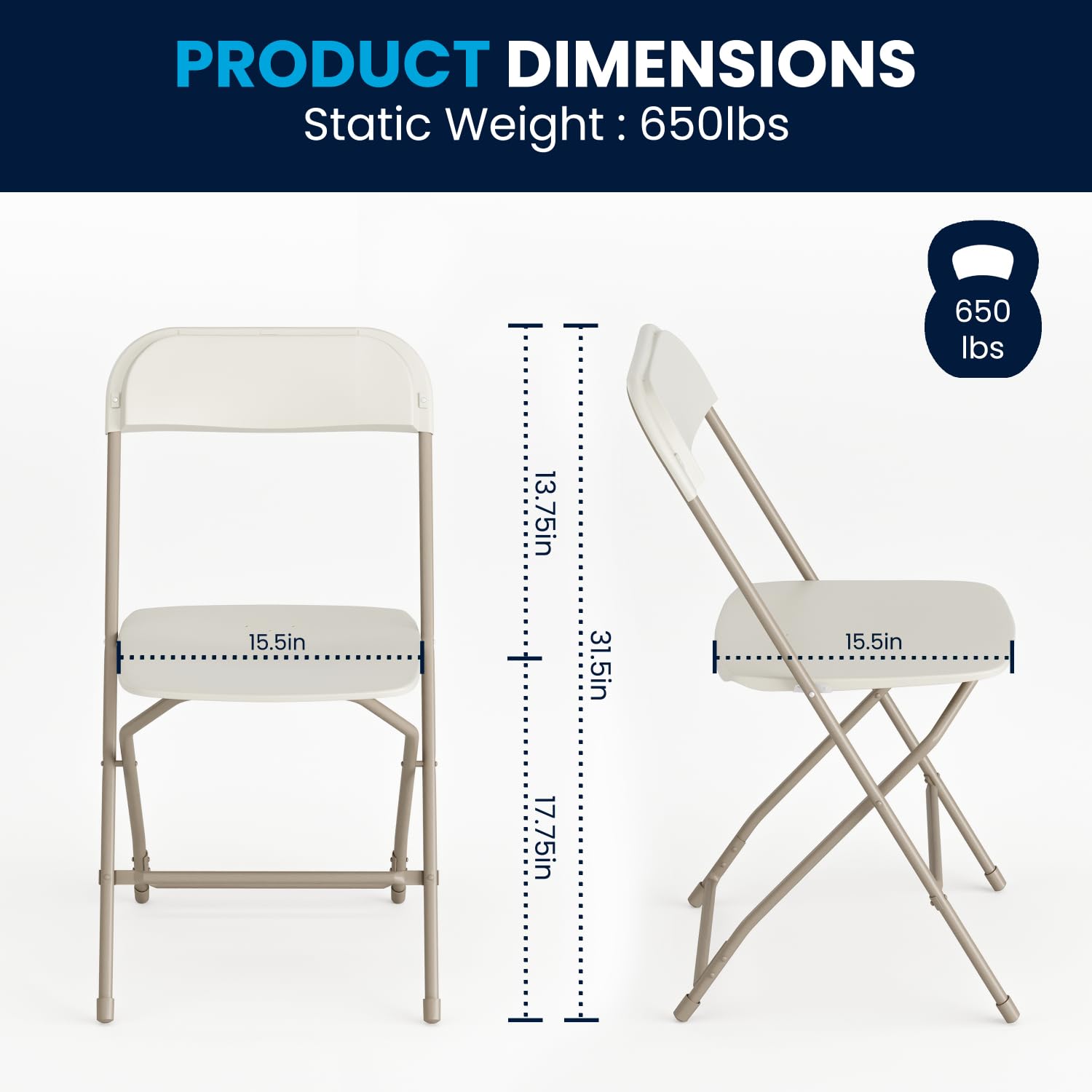 Set of 10, Hercules Series Plastic Folding Chairs for Parties and Weddings, Stackable Commercial Event Seats, Beige