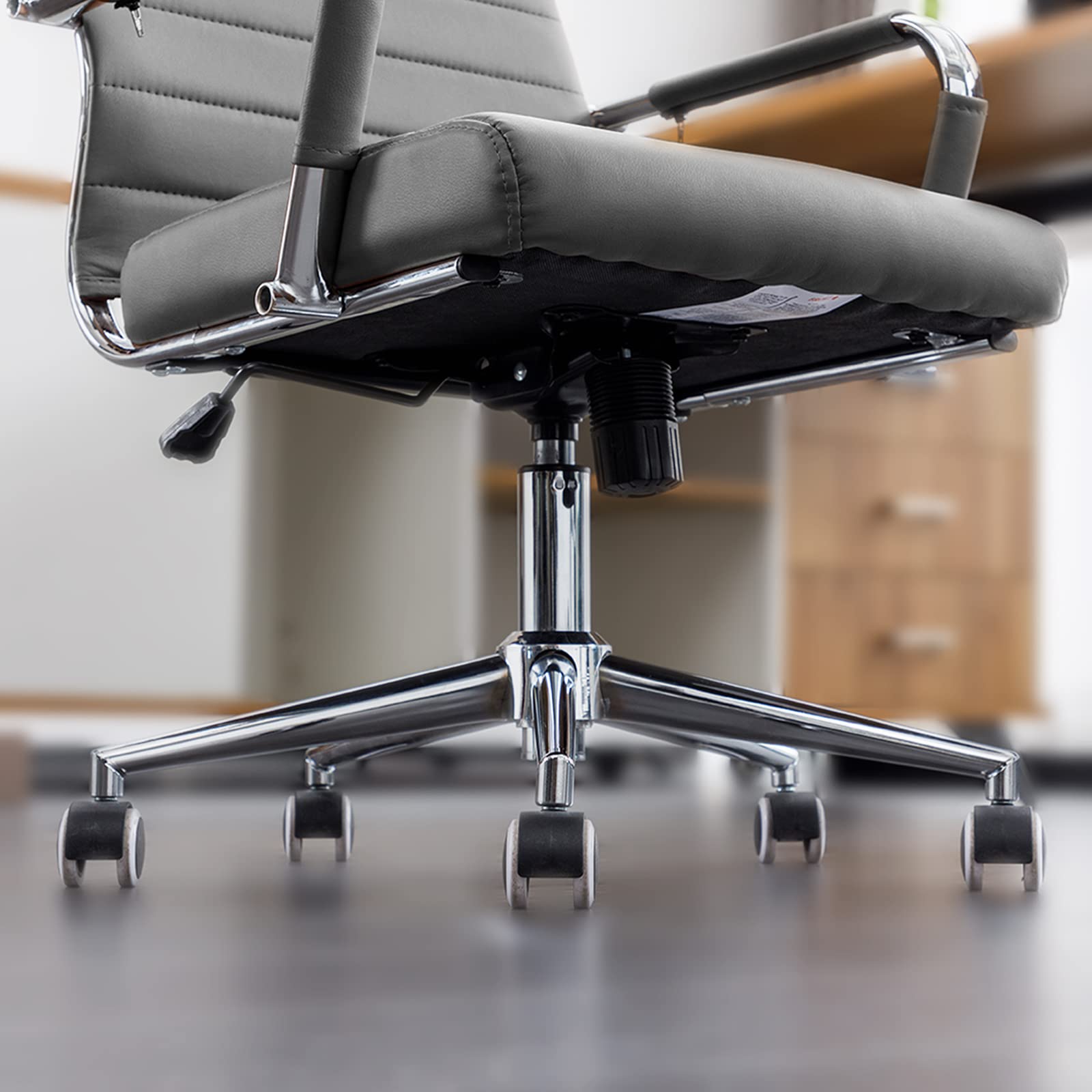 Office Chair Ribbed, Modern Leather Conference Waiting Room Chairs,Ergonomic Office Desk Chair, High Back Executive Computer Chair, Adjustable Swivel Chair with Arms (Gray)