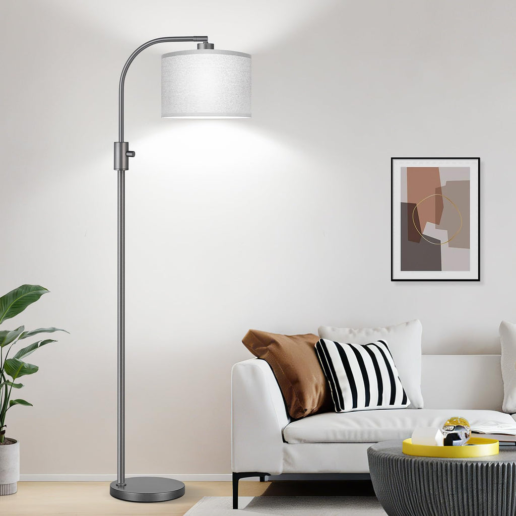 Upgraded Modern Arc Dimmable Tall Standing Floor Lamp with Gray Shade, 1200 Lumens LED Bulb Included, for Living & Reading Room, Bedroom, Office & Nursery, Gray