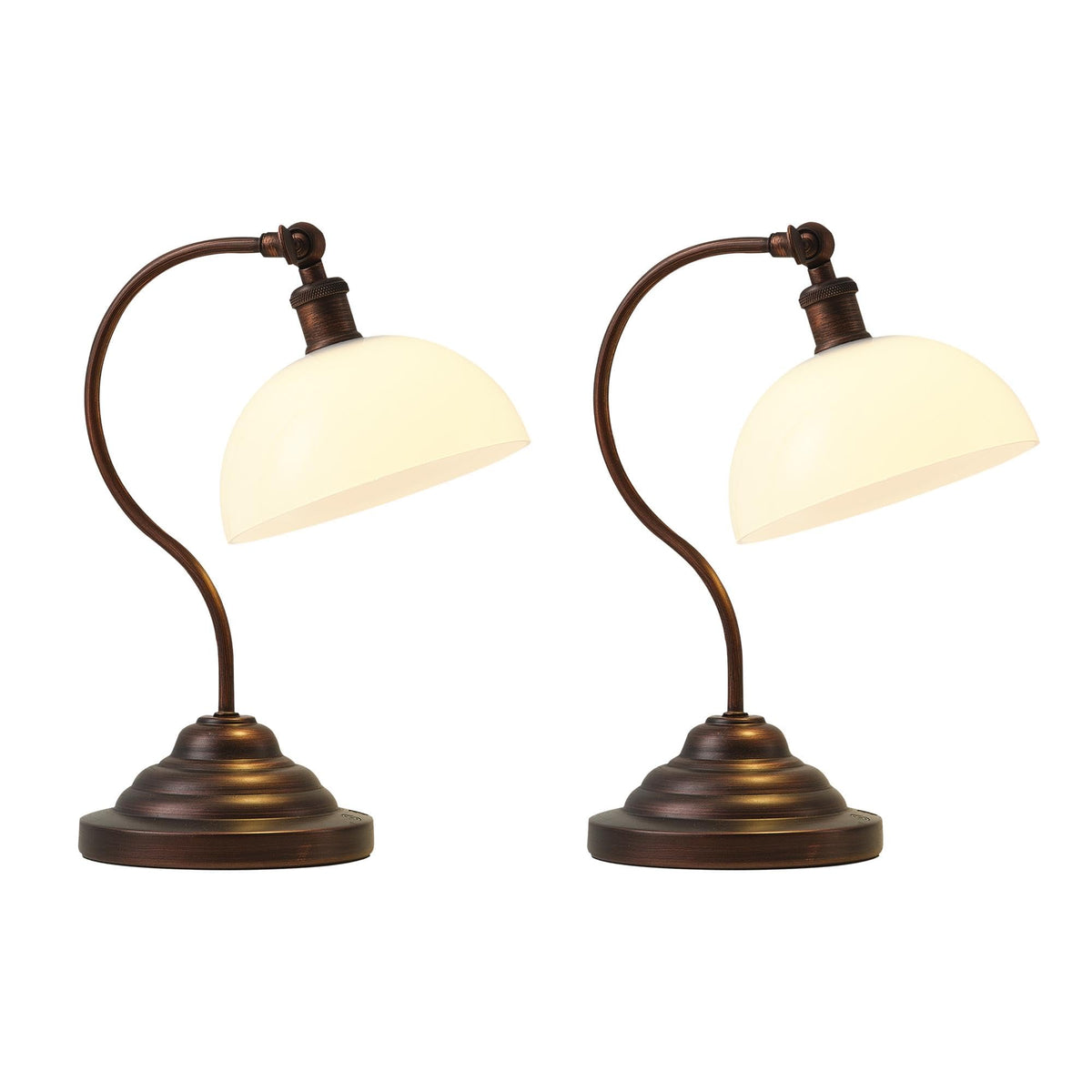 Cordless Table Lamp, Battery Operated Vintage Desk Light, Bronze & White
