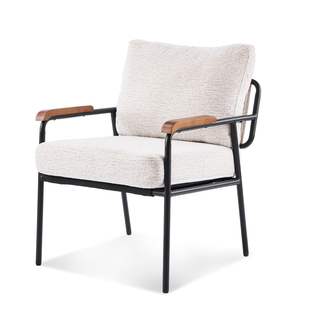 Mid-Century Modern Accent Armchair for Office, Small Comfy Upholstered Leisure Reading Chair with Wood Armrest for Office, Bedroom, Living Room, Waiting Room, Linen Beige