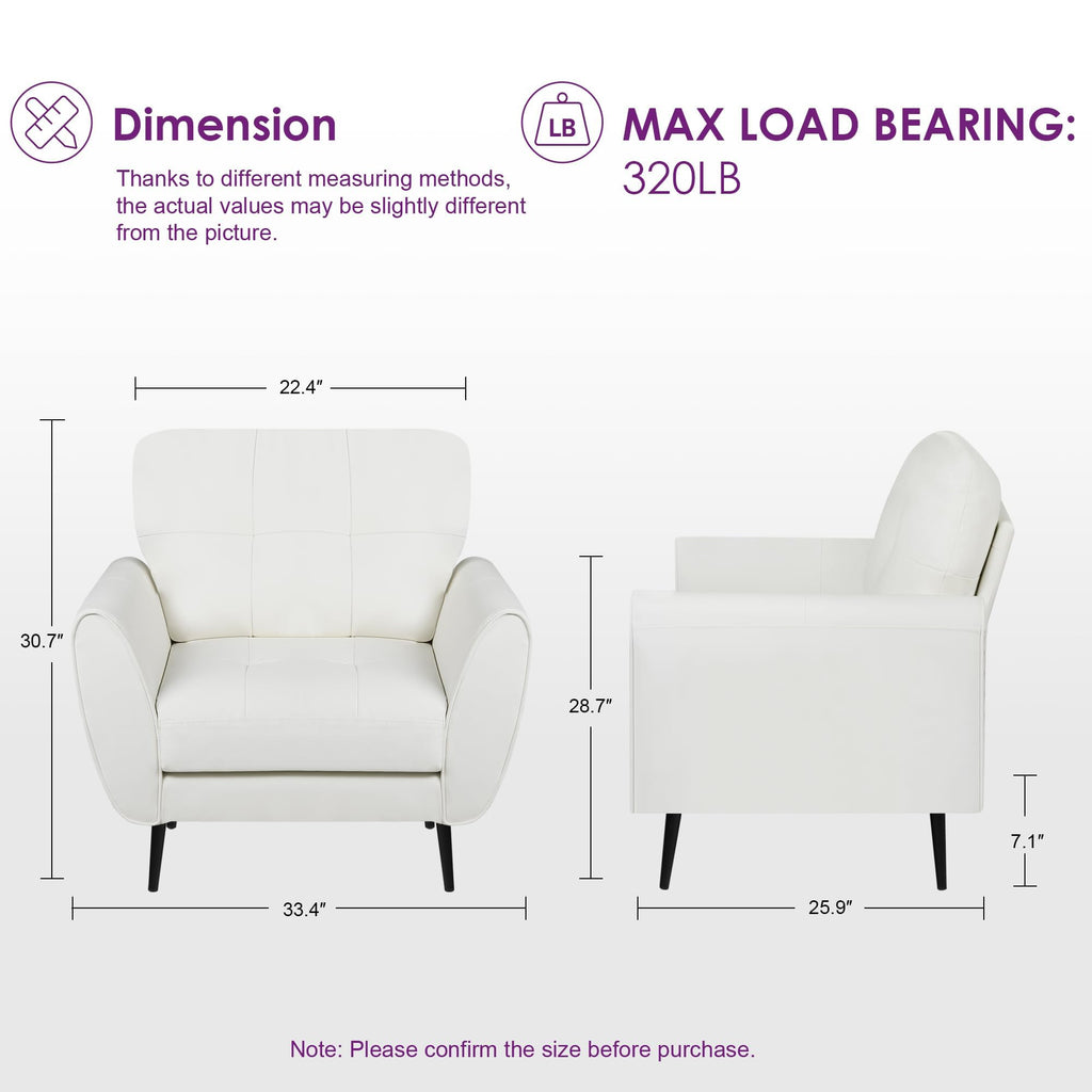 Sofa Couch 61" Small Loveseat Couches for Living Room Leather Couch Mid Century Modern Tufted Mini Sofa Comfy Office 2 Seat Settee Love Seat for Small Spaces Bedroom (3, White)