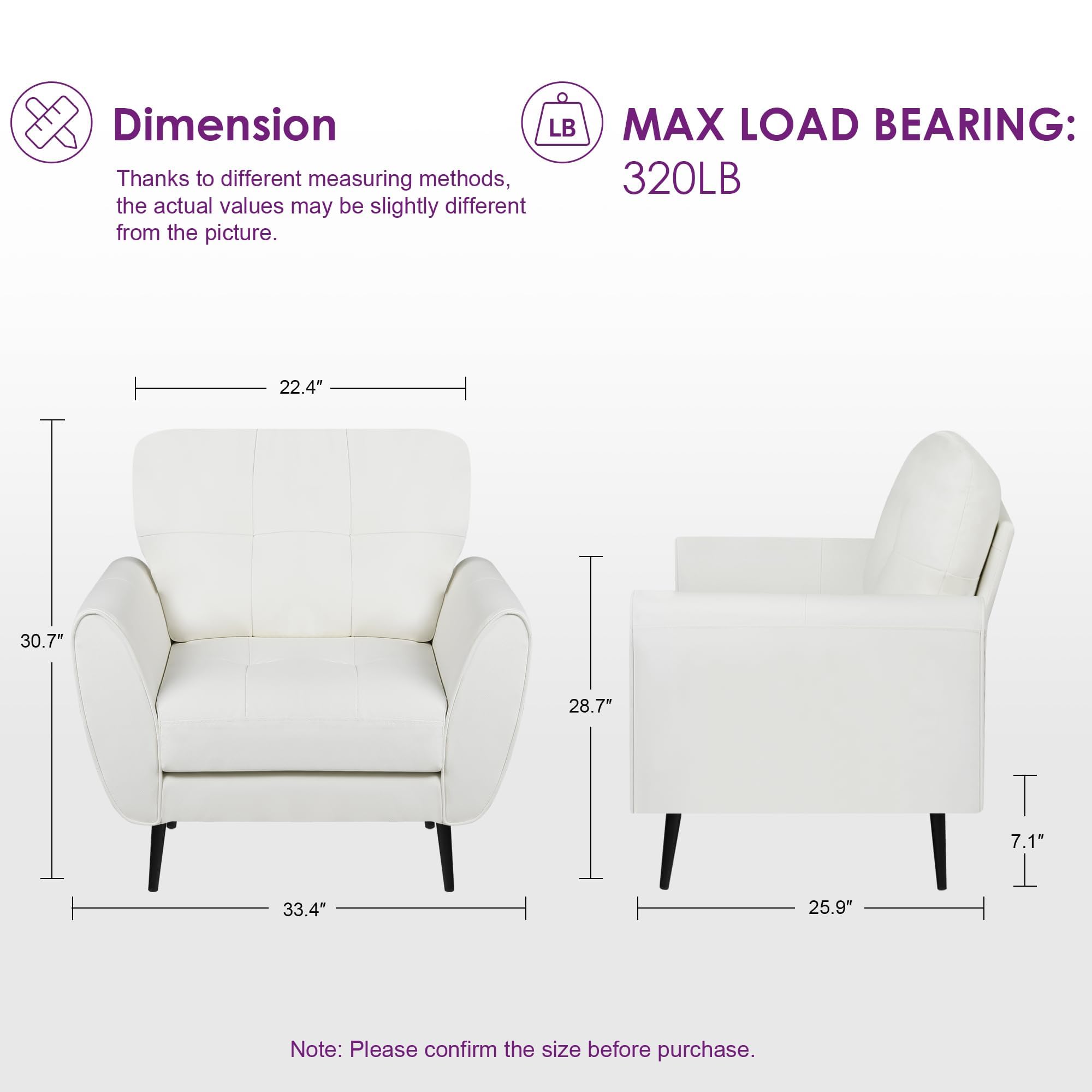 Sofa Couch 61" Small Loveseat Couches for Living Room Leather Couch Mid Century Modern Tufted Mini Sofa Comfy Office 2 Seat Settee Love Seat for Small Spaces Bedroom (3, White)