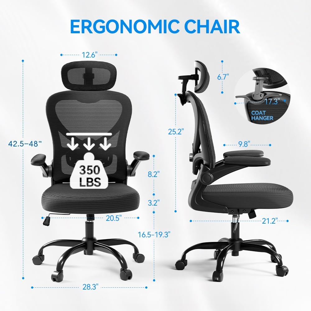 Ergonomic Office Chair, Mesh Home Office Desk Chairs with 3D Headrest