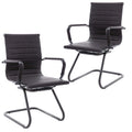 Office Chairs No Wheels Leather Conference Chairs Back Support Guest Chair, Set of 2 (Vintage Charcoal)