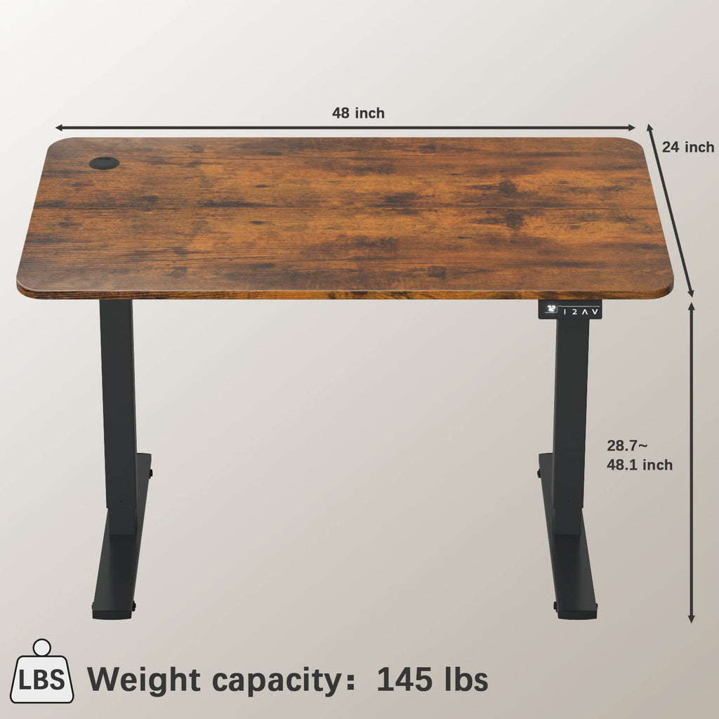 Electric Height Adjustable Standing Desk Large 48 x 24 Inches Sit Stand up Desk Home Office Computer Desk Memory Preset with T-Shaped Metal Bracke, Brown
