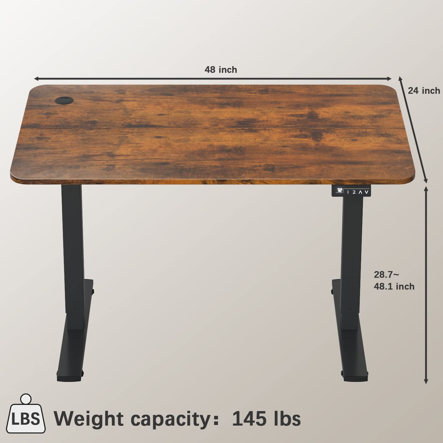 Electric Height Adjustable Standing Desk Large 48 x 24 Inches Sit Stand up Desk Home Office Computer Desk Memory Preset with T-Shaped Metal Bracke, Brown