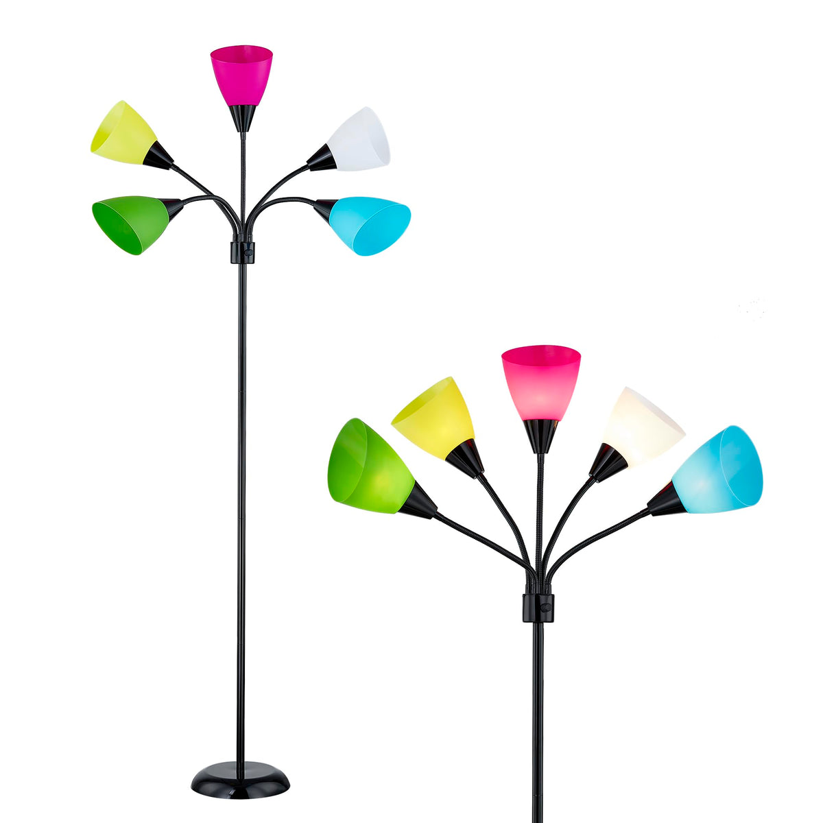 Medusa Modern Decor Floor Lamp, Multi Head Adjustable Gooseneck Bright Light Lamps for Reading, Colorful Tall Standing Tree Floor Lamps for Living Room Bedroom Office Kids Classroom, Black