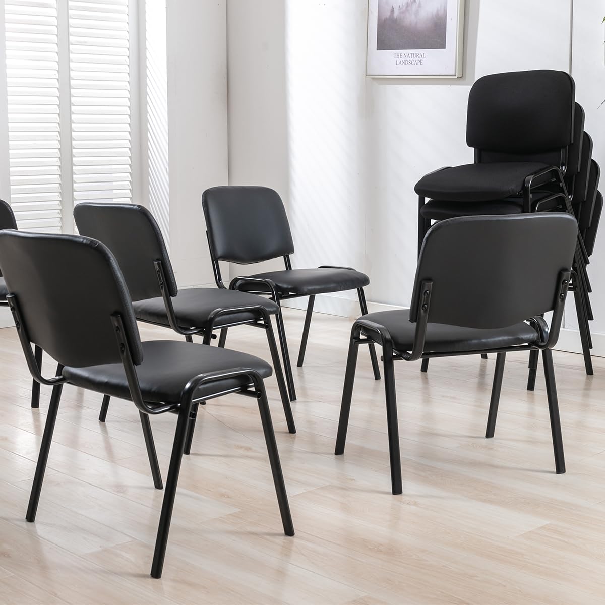 Set of 15, Black Mesh Fabric, Stackable Office Guest Chairs, Reception Waiting Room Chairs with Padded Seat & Back, Armless No Wheels Conference Chairs for Office Meeting Lobby