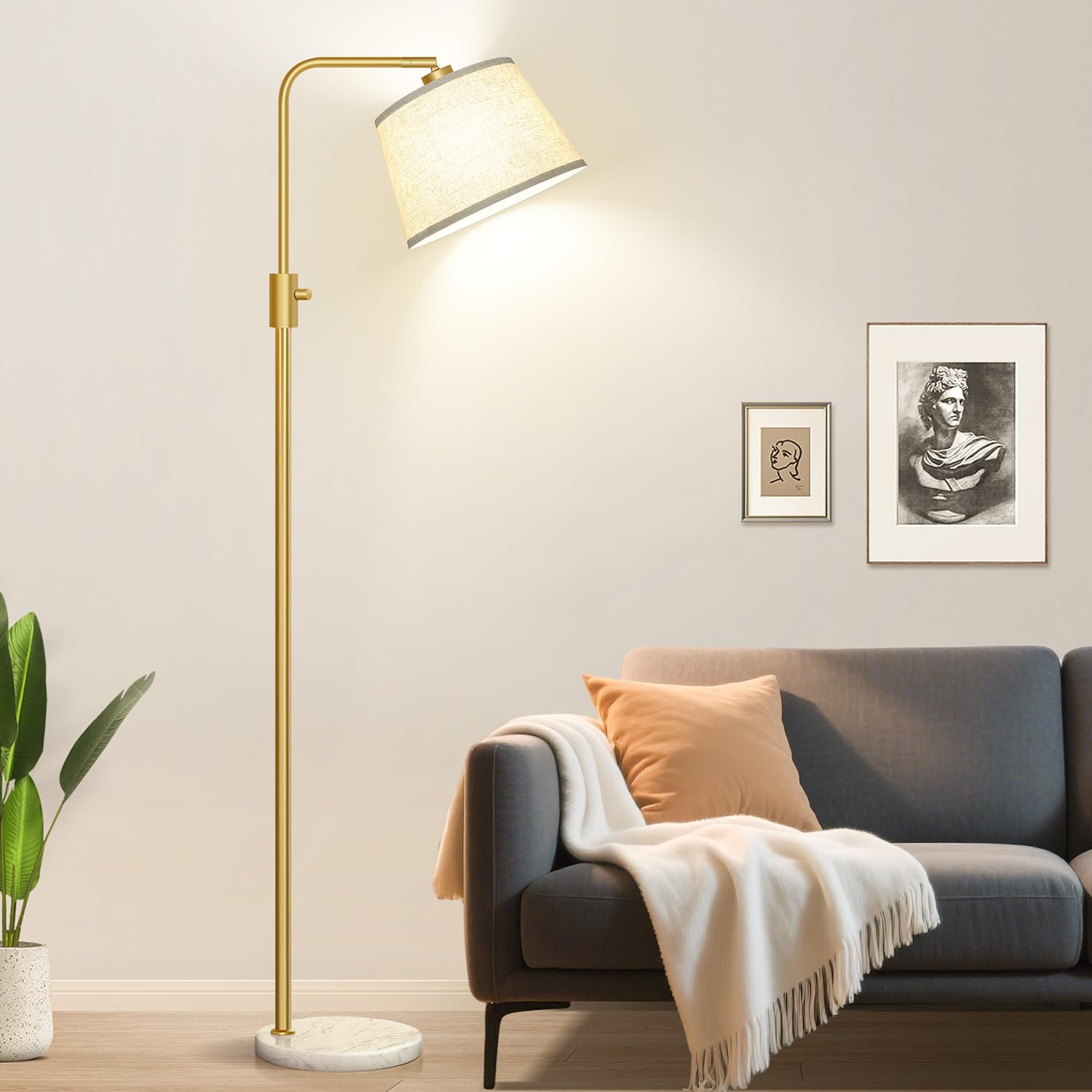 Gold Floor Lamp, 1000 LM LED Edison Bulb Included, Arc Floor Lamps for Living Room with Marble Base, Modern Standing Lamp Tall Lamps for Living Room Bedroom office