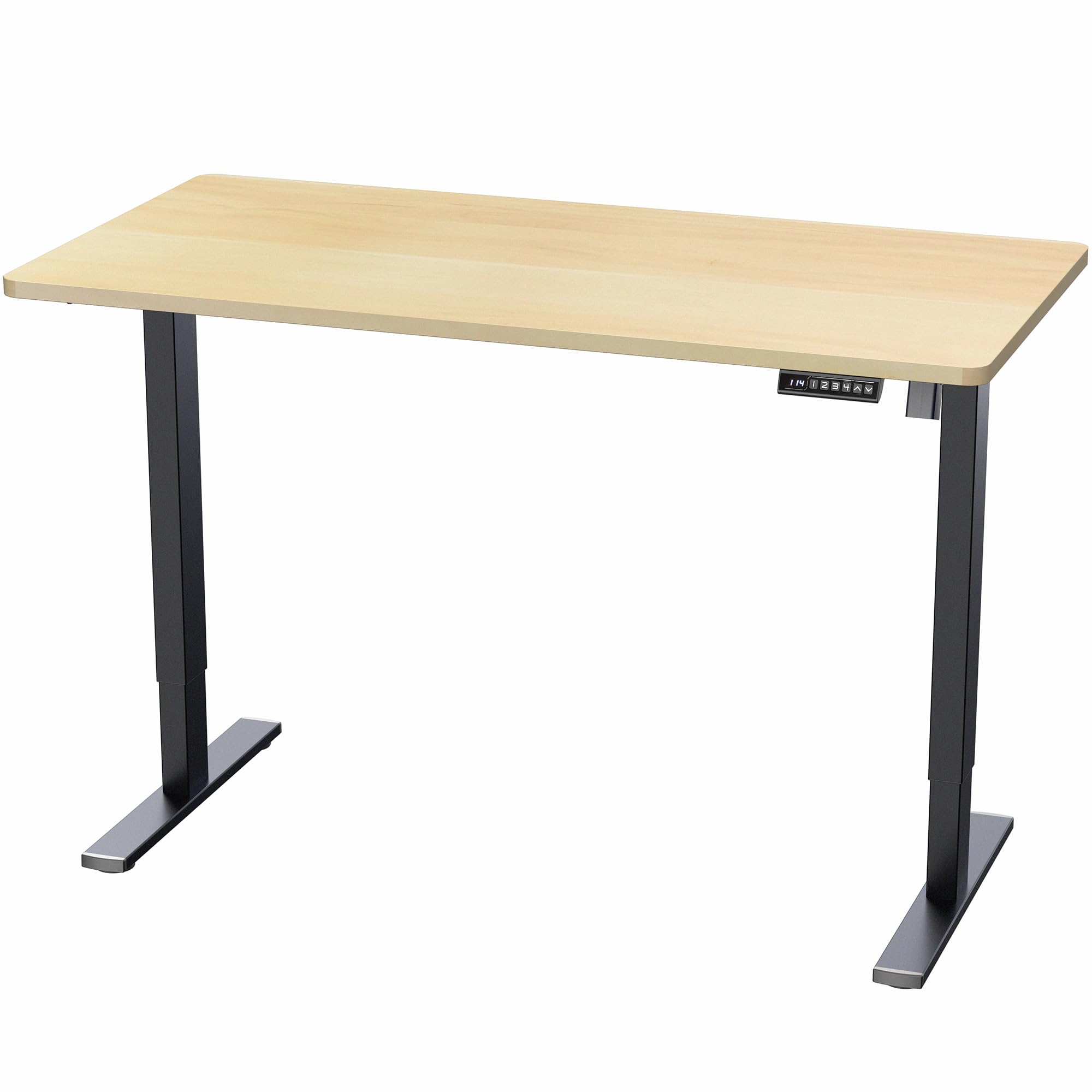 Electric 55 x 28 in Standing Desk, Memory Height Adjustment, 1B Series, Holds 220 lbs, One-Piece Light Wood Top, Black Frame