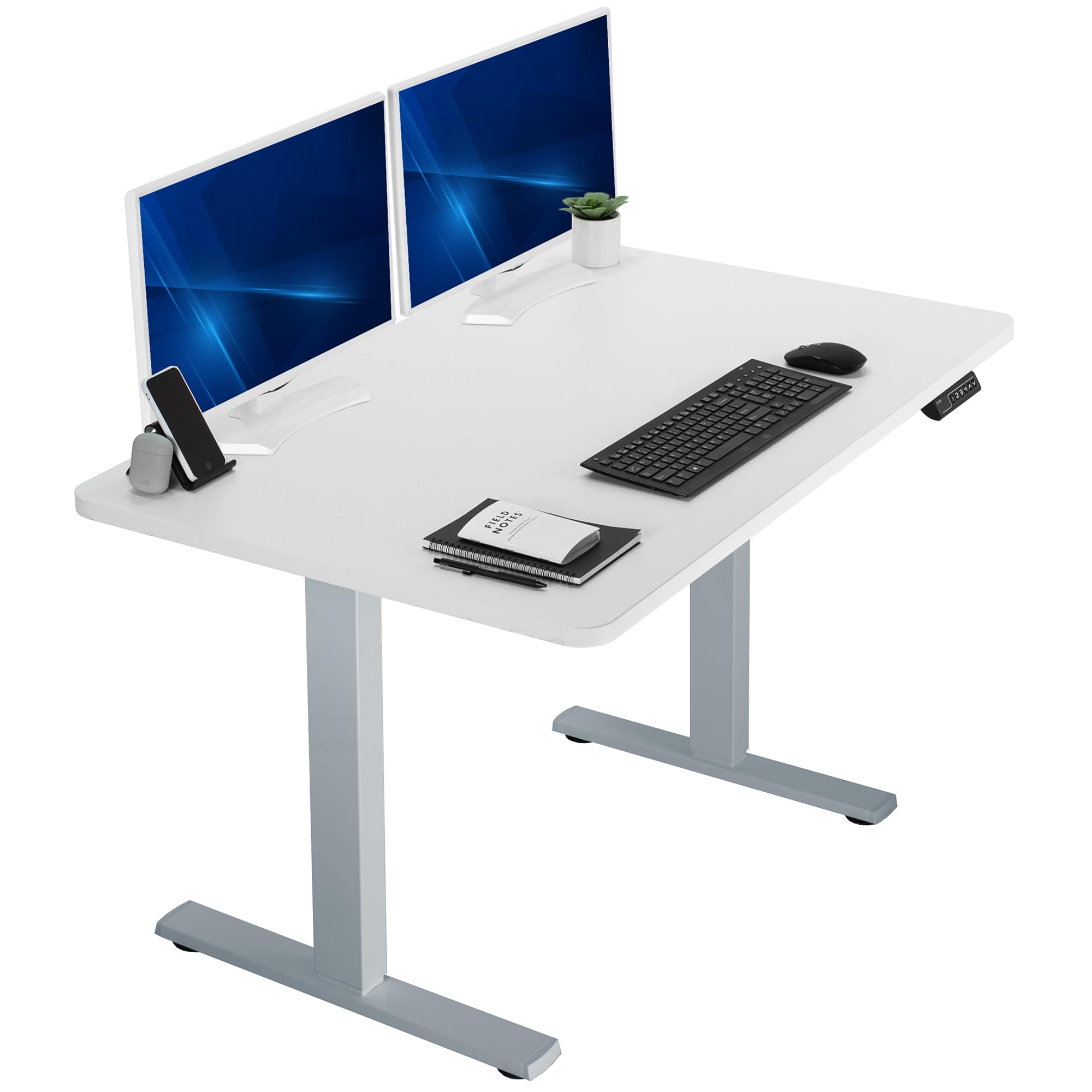 Electric 48 x 30 in Standing Desk, Memory Height Adjustment, 1B Series, Holds 220 lbs, One-Piece White Top, Gray Frame