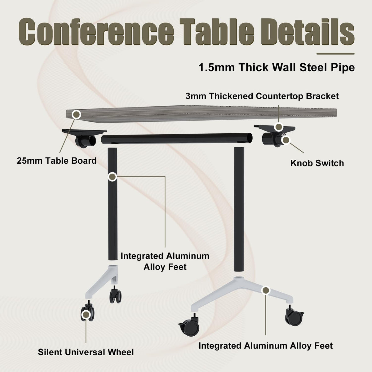 Folding Conference Table, 8 Pack Modern Flip Top Mobile Training Tables