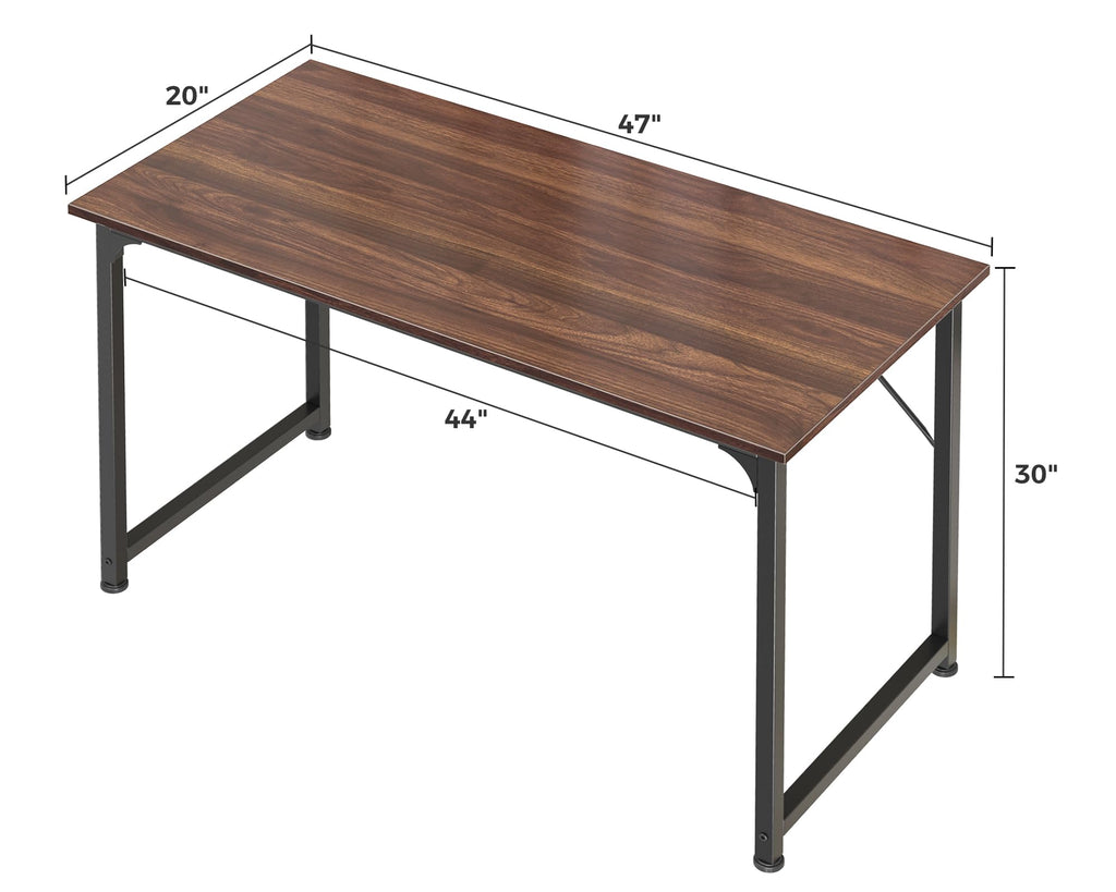 Computer Desk, 48 Inch Office Desk, Gaming Desk with Storage, Writing Desk Work Desk for Home Office, Study, Modern Simple Desk, Large Legroom, Metal Frame, Walnut