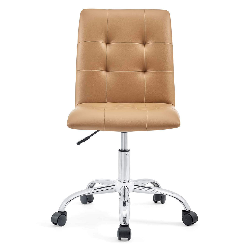 Prim Ribbed Armless Mid Back Swivel Conference Office Chair In Tan
