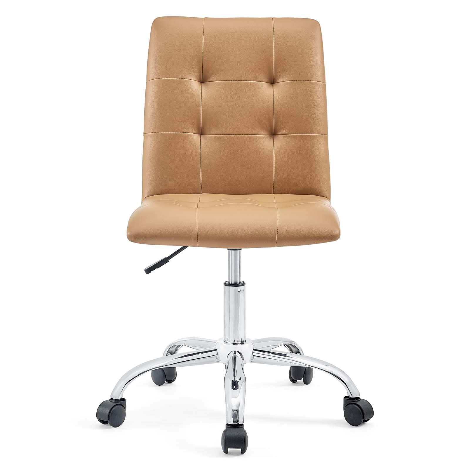 Prim Ribbed Armless Mid Back Swivel Conference Office Chair In Tan