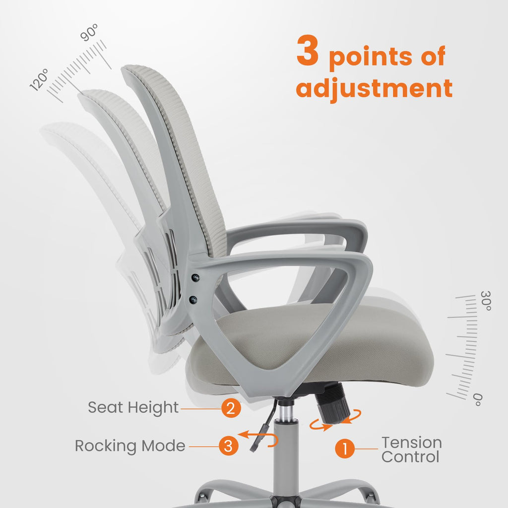 Home Office Managerial Executive Chair, Ergonomic Mesh Adjustable Swivel Mid-Back Chair with Comfortable Lumbar Support, Comfy Arms for Bedroom,Study,Student