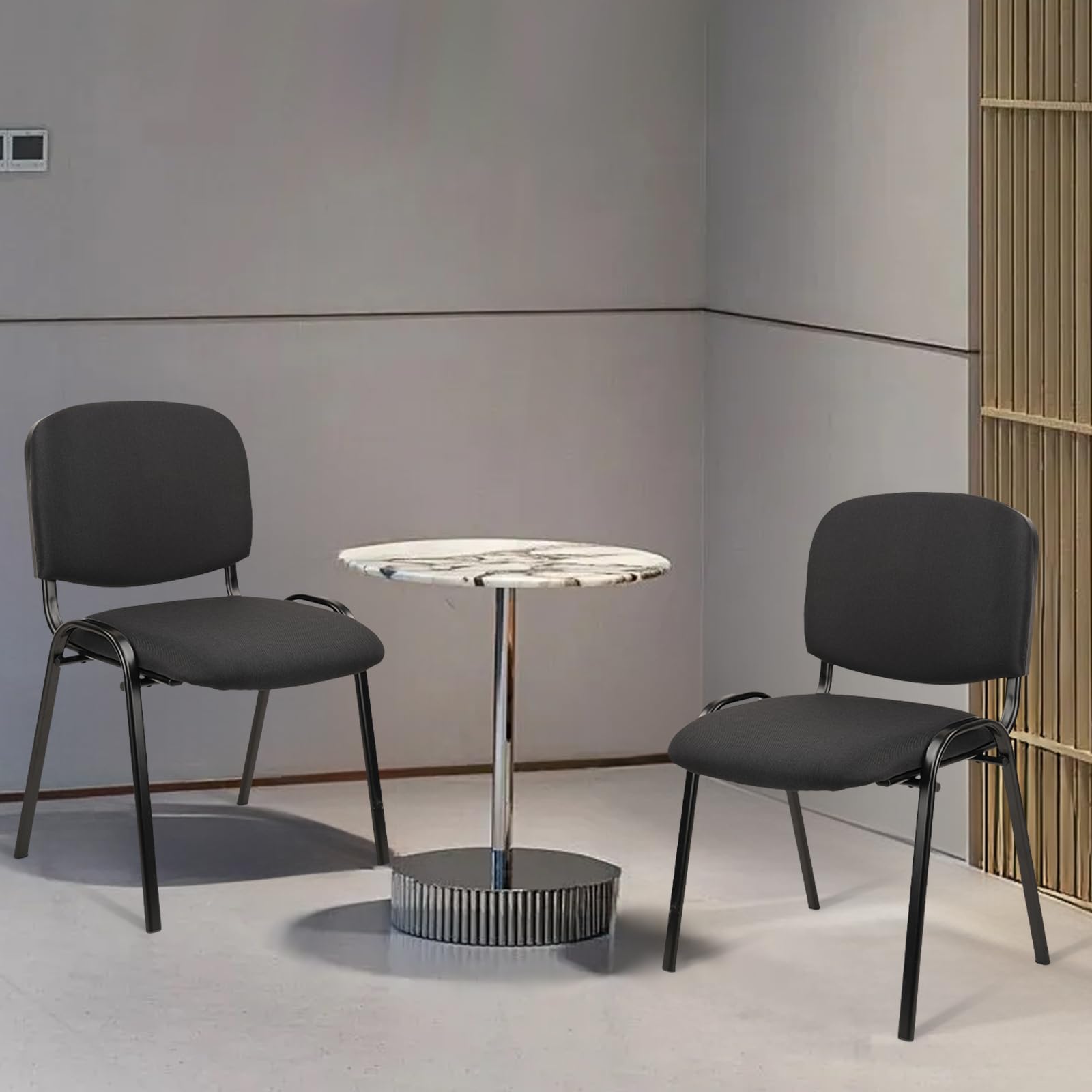 Stackable Waiting Room Chairs Fabric Black Reception Chair Metal with Thickened Seat Back Cushion for Waiting Conference Room Guest Chairs(1 Pack)