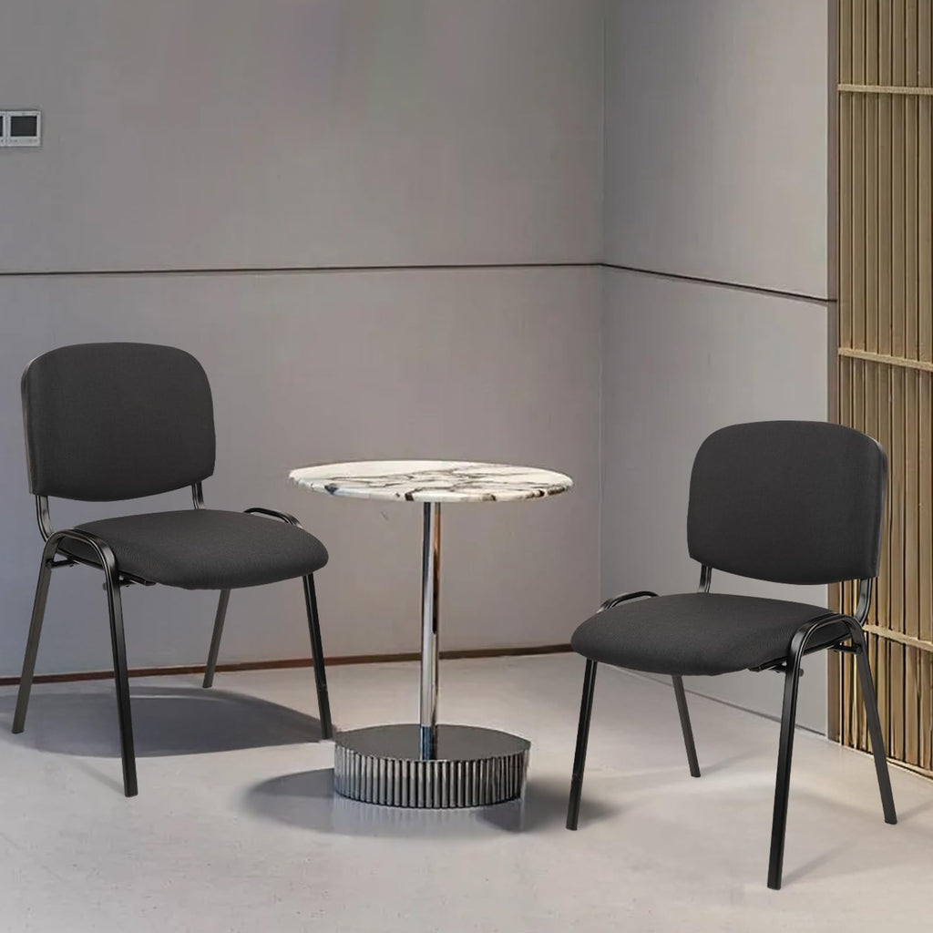 Set of 5 Pack Stackable Waiting Room Chairs Fabric Black Reception Chair Metal with Thickened Seat Back Cushion for Waiting Conference Room Guest Stool (5 Pack)