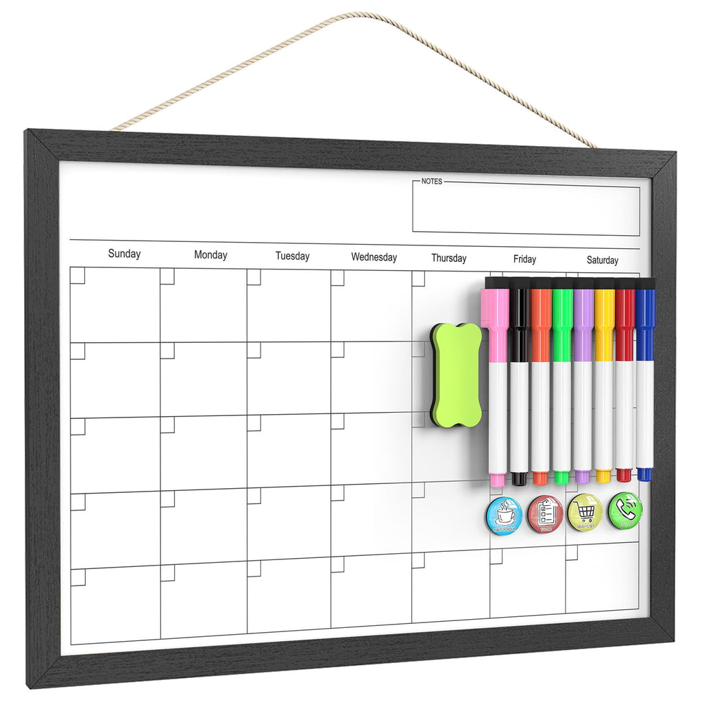 Dry Erase Calendar for Wall, 17x13 Inches Calendar Whiteboard for Wall, Small Magnetic Monthly White Board with Wood Framed, Hanging Dry Erase Board for Kitchen Home Office School Planner