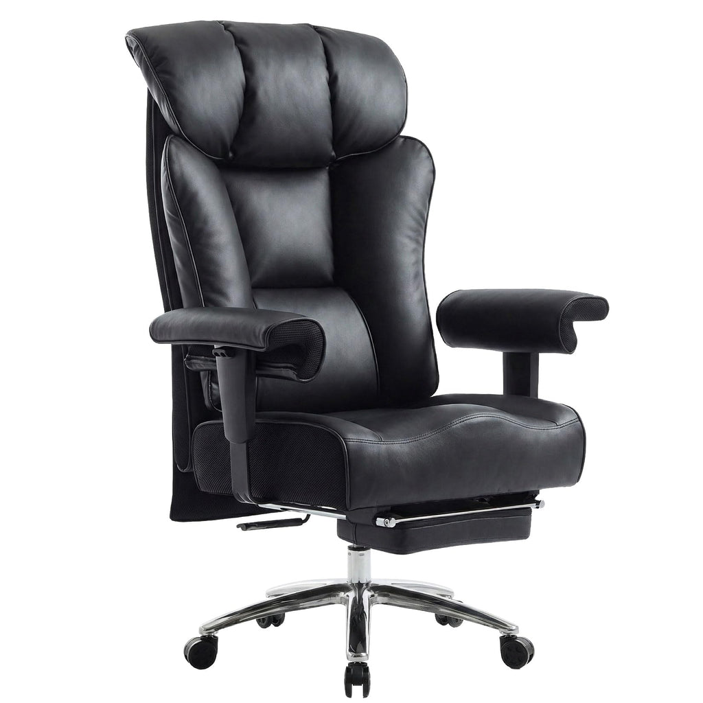 Big and Tall Office Chair 400 lbs Capacity, Oversized Executive Desk Chair with Footrest, Extra Wide 23" Seat, High Back Ergonomic PU Leather Home Office Chair， Black
