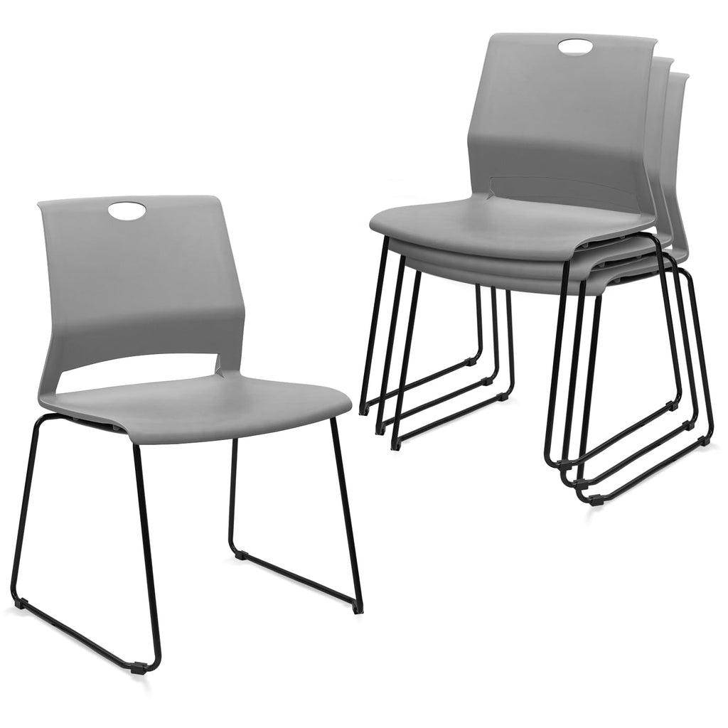 Set of 4, Stackable Guest Reception Chairs, Stacking Office Chair with Ergonomic Lumbar Support & Metal Legs, Plastic Desk Chairs for Conference School Church Waiting Meeting Break Room, Gray