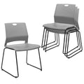 Set of 4, Stackable Guest Reception Chairs, Stacking Office Chair with Ergonomic Lumbar Support & Metal Legs, Plastic Desk Chairs for Conference School Church Waiting Meeting Break Room, Gray