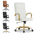 White and Gold Office Desk Chair,Leather Conference Room Chairs with Wheels,Modern High Back Executive Office Chair with Memory Foam,Ergonomic Swivel Computer Chair for Home Office