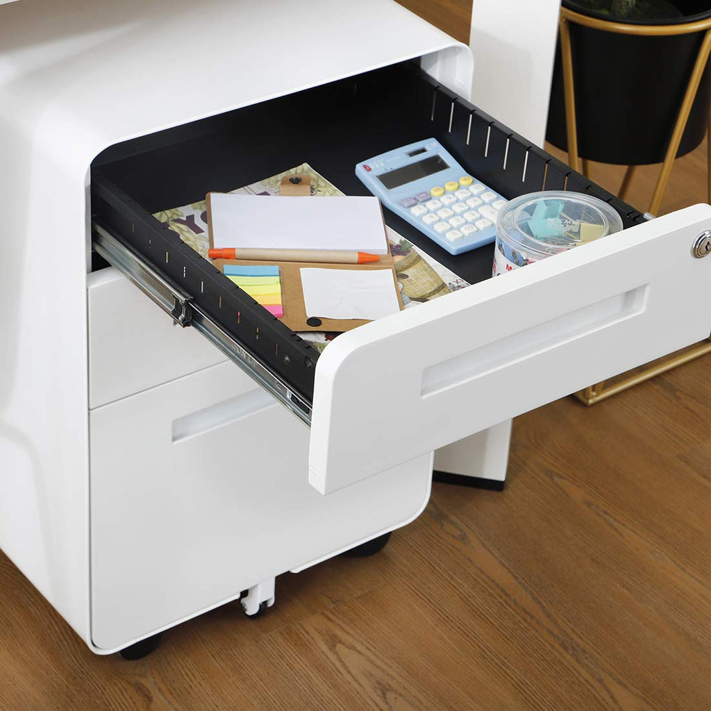 3 Drawer File Cabinet for Office, Under Desk Mobile Filing Cabinet with Lock for A4/Letter/Legal Size, 5 Wheel Anti-tilt Rolling File Cabinets, Fully Assembled