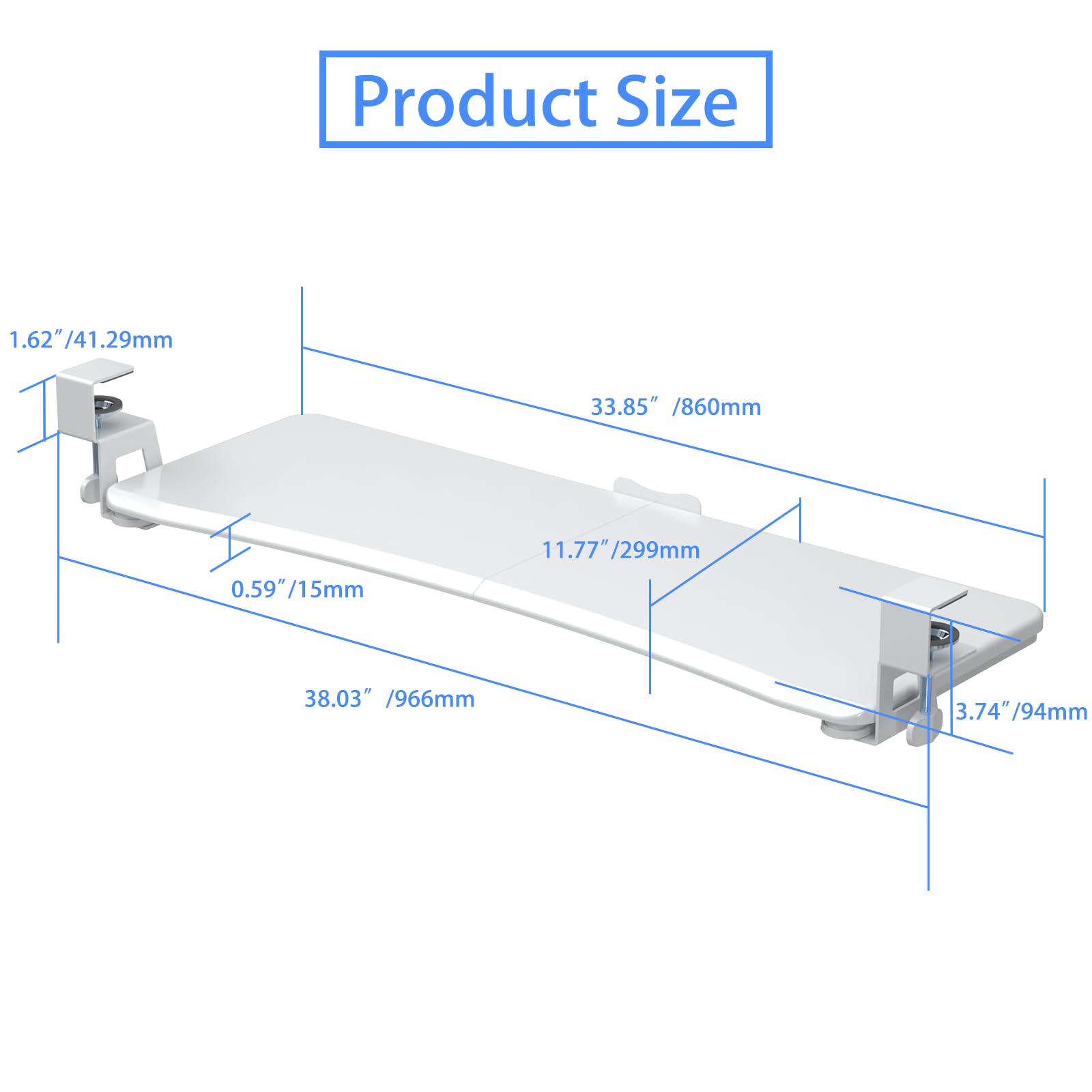 Large Keyboard Tray Under Desk Pull Out with C Clamp Mount, Computer Keyboard & Mouse Tray, 34 (38 Including Clamps) x 11.8 inch Slide-Out Platform Computer Drawer for Typing, White,