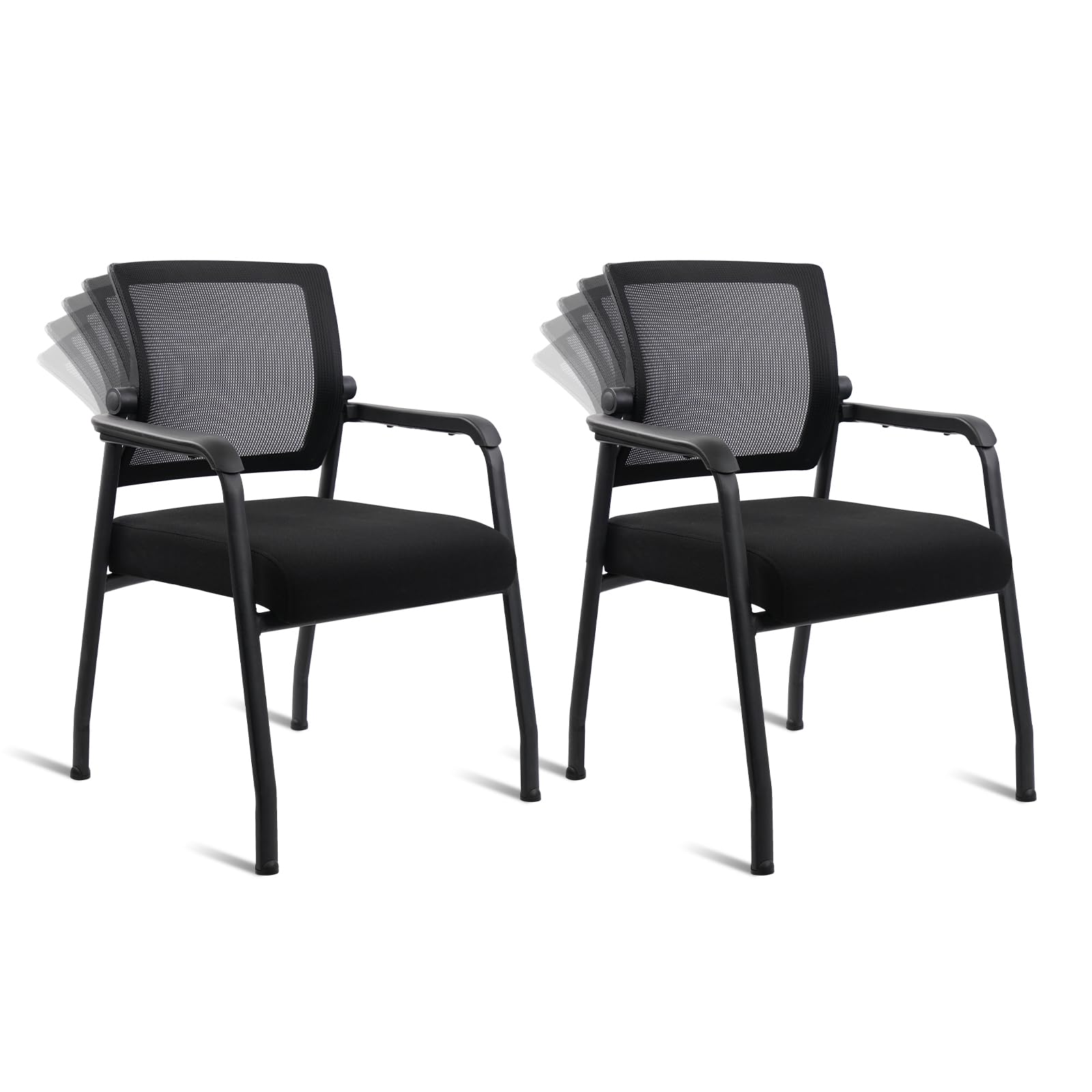 2PACK, Desk Chair No Wheels with Adjustable Mesh Backrest, Arm Chair with Ergonomic Lumbar Support and Thickened Seats Cushion, Waiting Room Chairs for Office School Church Guest Reception,