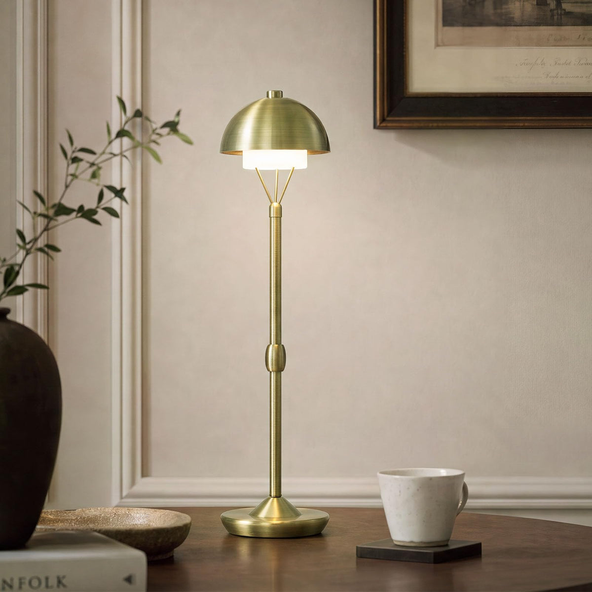 Cordless Modern Table Lamp, Rechargeable Battery, Antique Bronze