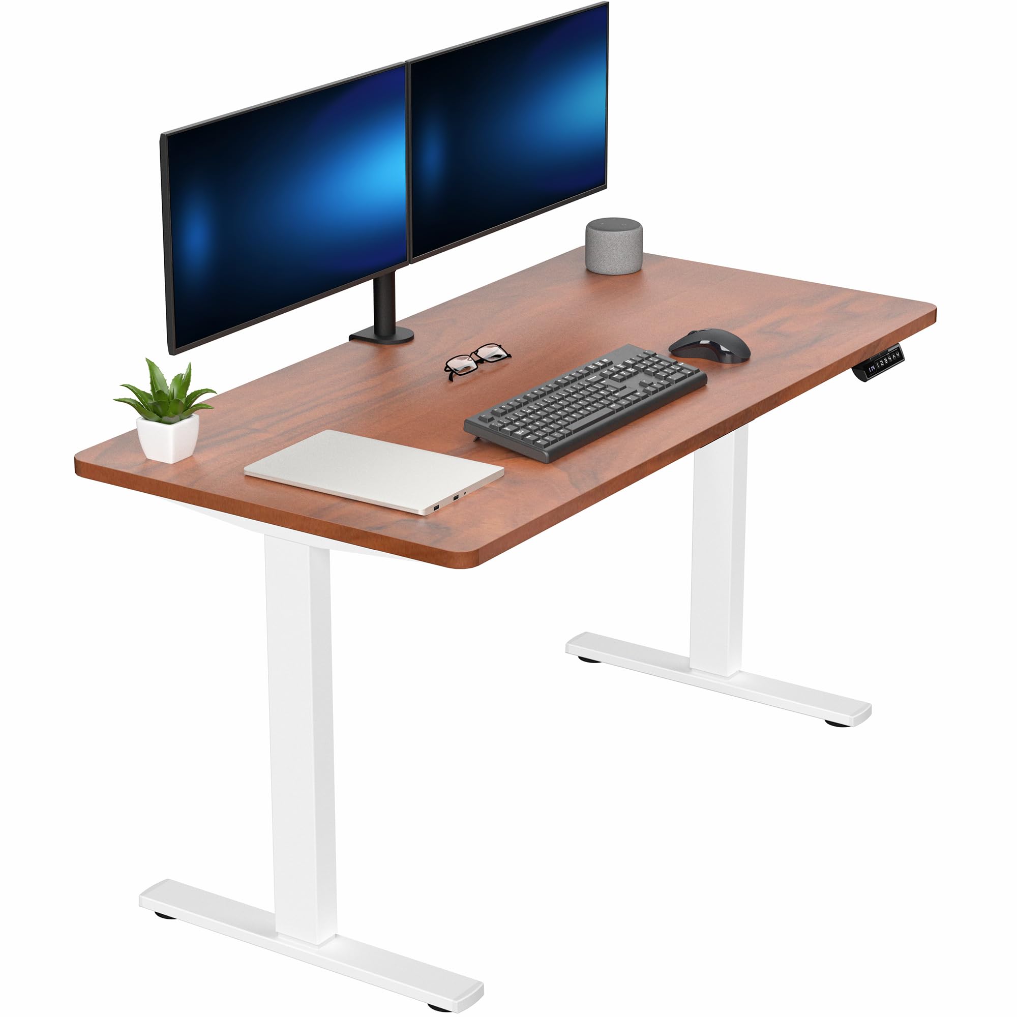 Electric 55 x 28 in Standing Desk, Memory Height Adjustment, 1B Series, Holds 220 lbs, One-Piece Dark Walnut Top, White Frame