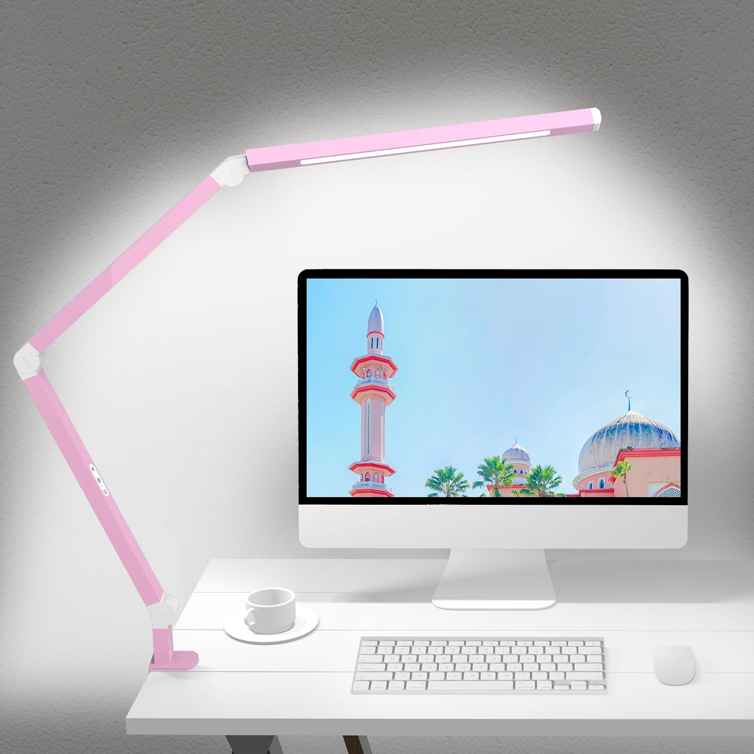 Architect Desk Lamp with Clamp, Led Desk Lamp with Dual Light Bars and Adjustable Swing Arm, Clip-on Stepless Dimming Table Light Computer Lighting for Home Office Sewing Painting Hobby