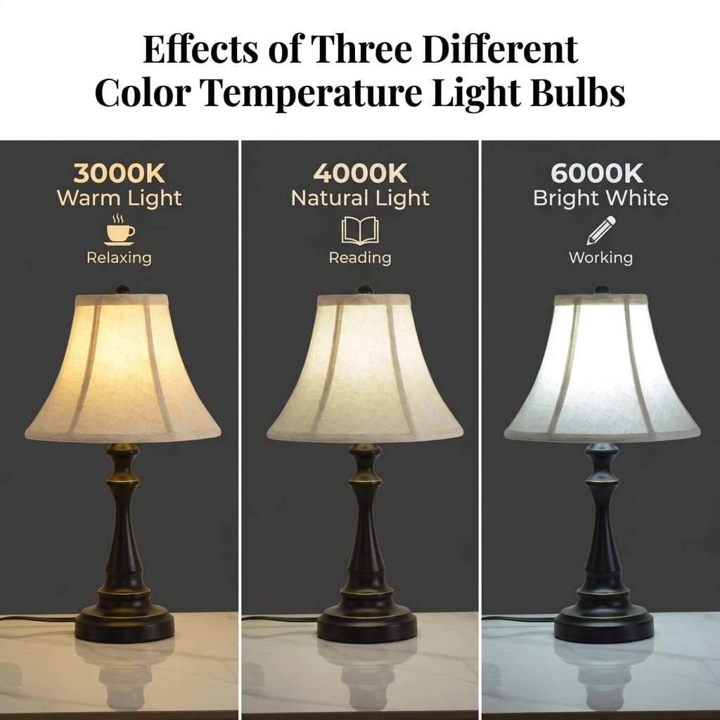 Traditional Table Lamp, Black Vintage Desk Lamp with Fabric Shade