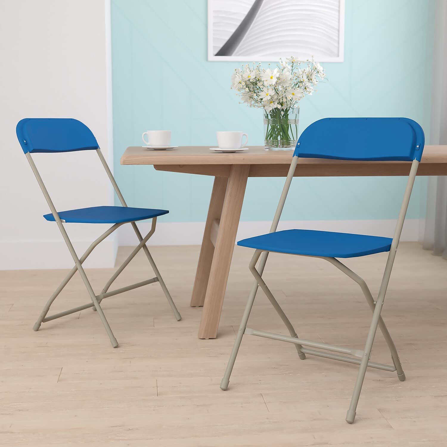2 Pack, Hercules™ Series Plastic Folding Chair - Blue -  650LB Weight Capacity Comfortable Event Chair-Lightweight Folding Chair