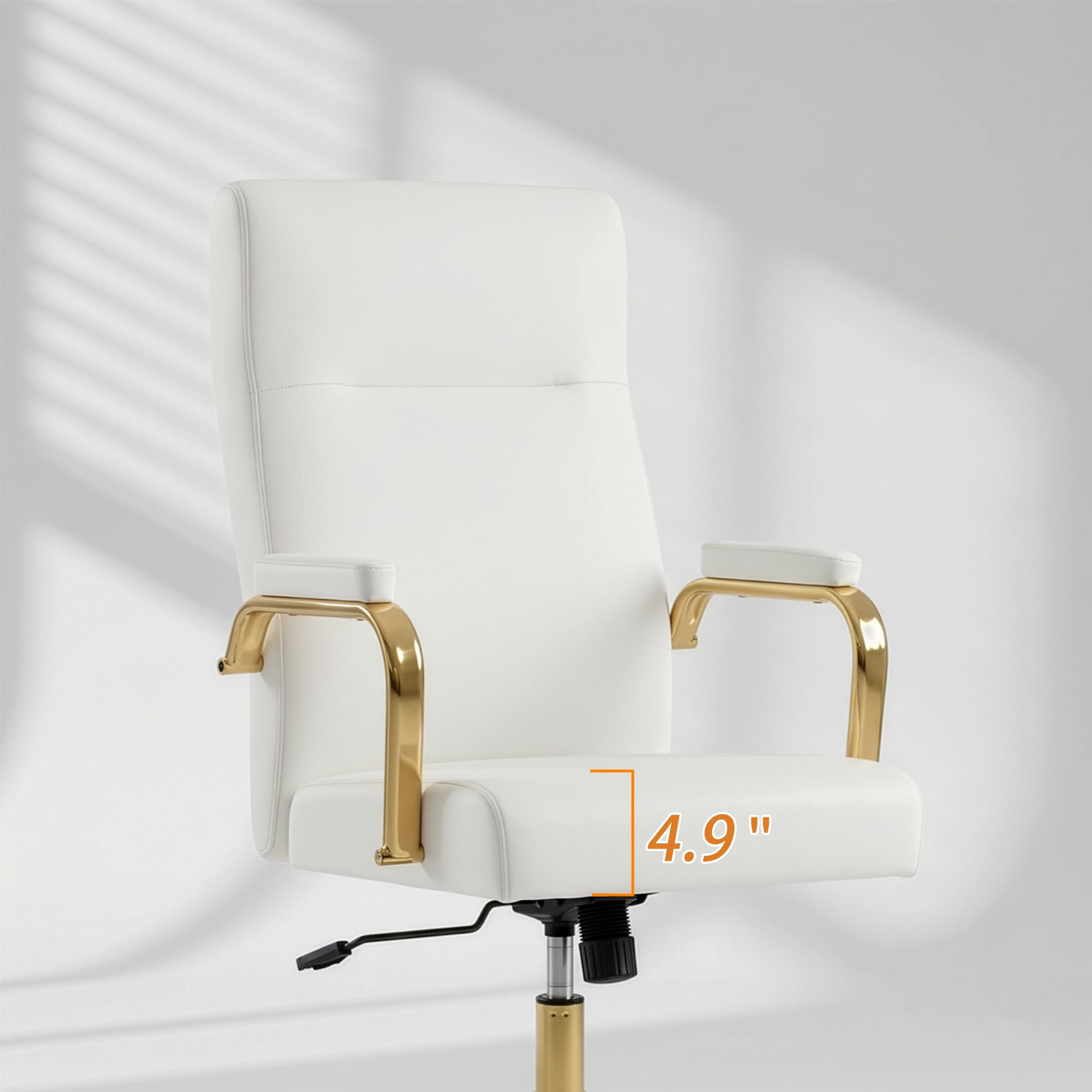 White and Gold Office Desk Chair,Leather Conference Room Chairs with Wheels,Modern High Back Executive Office Chair with Memory Foam,Ergonomic Swivel Computer Chair for Home Office