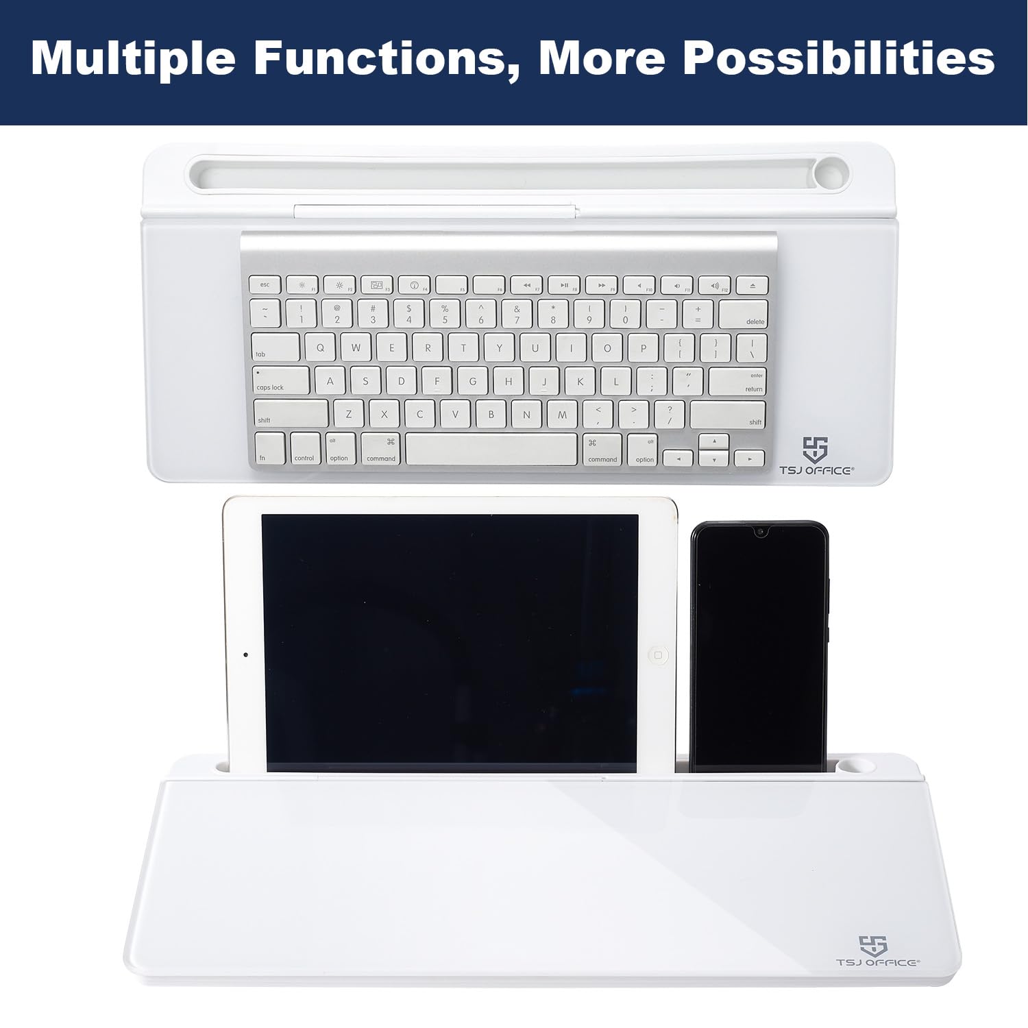 Small Desktop Whiteboard -Glass Dry Erase Board Computer Keyboard Stand White Board Surface Pad with Drawer, Desk Organizers with Accessories for Office, Home, School Supplies - White