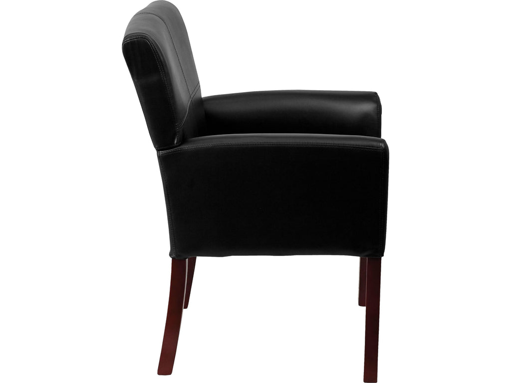 LeatherSoft Upholstered Executive Side Reception Chair, Lobby Chair with Cushions and Padded Arms, Black