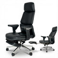Genuine Leather Office Chair with Flexible Footrest, High Back Executive Office Chair with Lumbar Support, Adjustable Tilt Mechanism, Weight Capacity 400 lbs (Black)