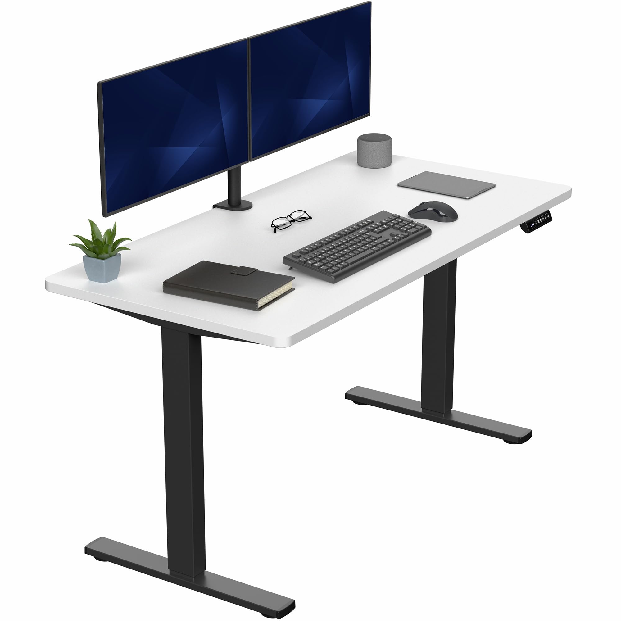 Electric 55 x 28 in Standing Desk, Memory Height Adjustment, 1B Series, Holds 220 lbs, One-Piece White Top, Black Frame