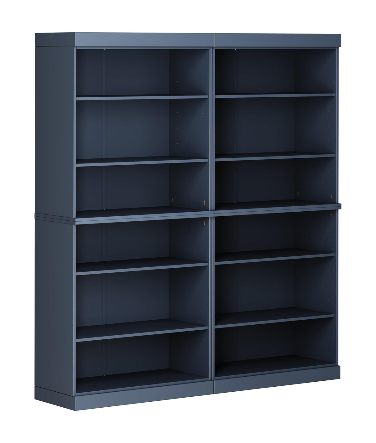 12-Shelf Bookcase, 100% Solid Brazilian Pine Wood, Adjustable Shelves, 64" Wide, 71.5" Tall, Antique Blue