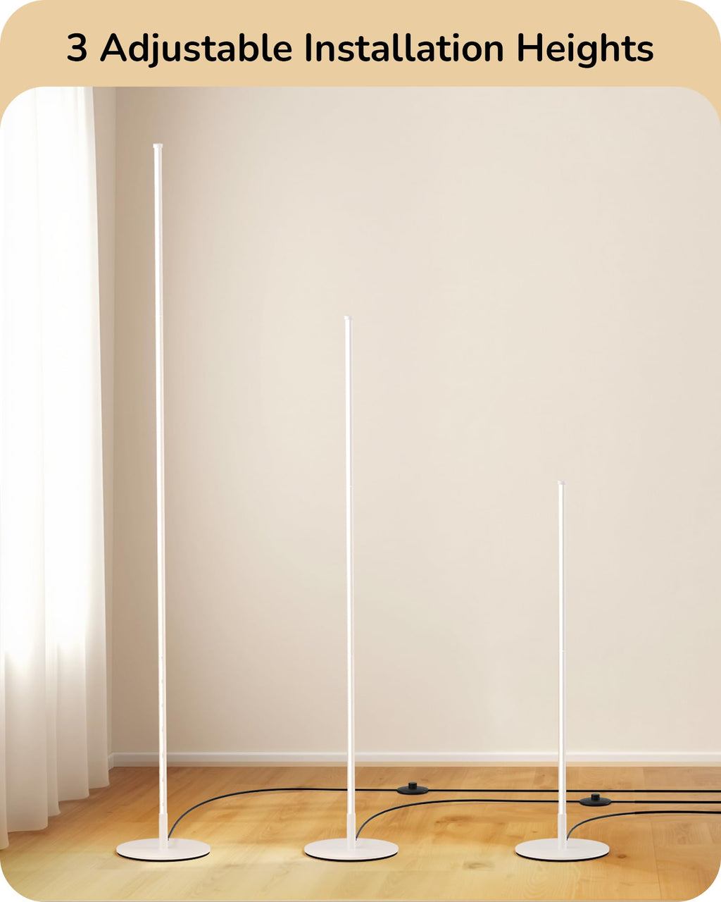 59.8" Corner Lamp with Remote & 3 Height Settings, Dimmable & 3CCT