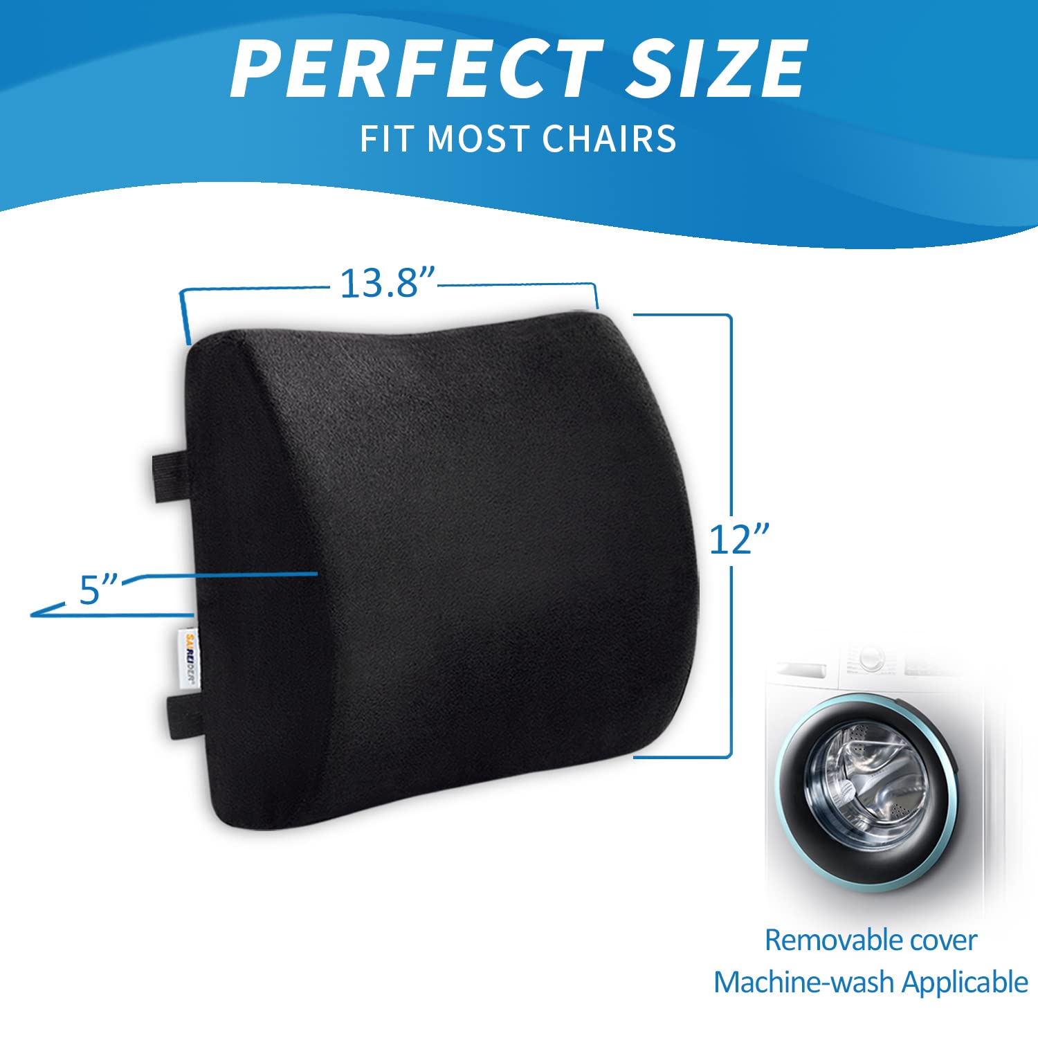 Comfortable Lumbar Support Pillow for Office Chair, Memory Foam Back Support Pillows for Car、Gaming Chair、 Home Chair, Back Pain Relief Improve Posture, Double Adjustable Straps(Black)
