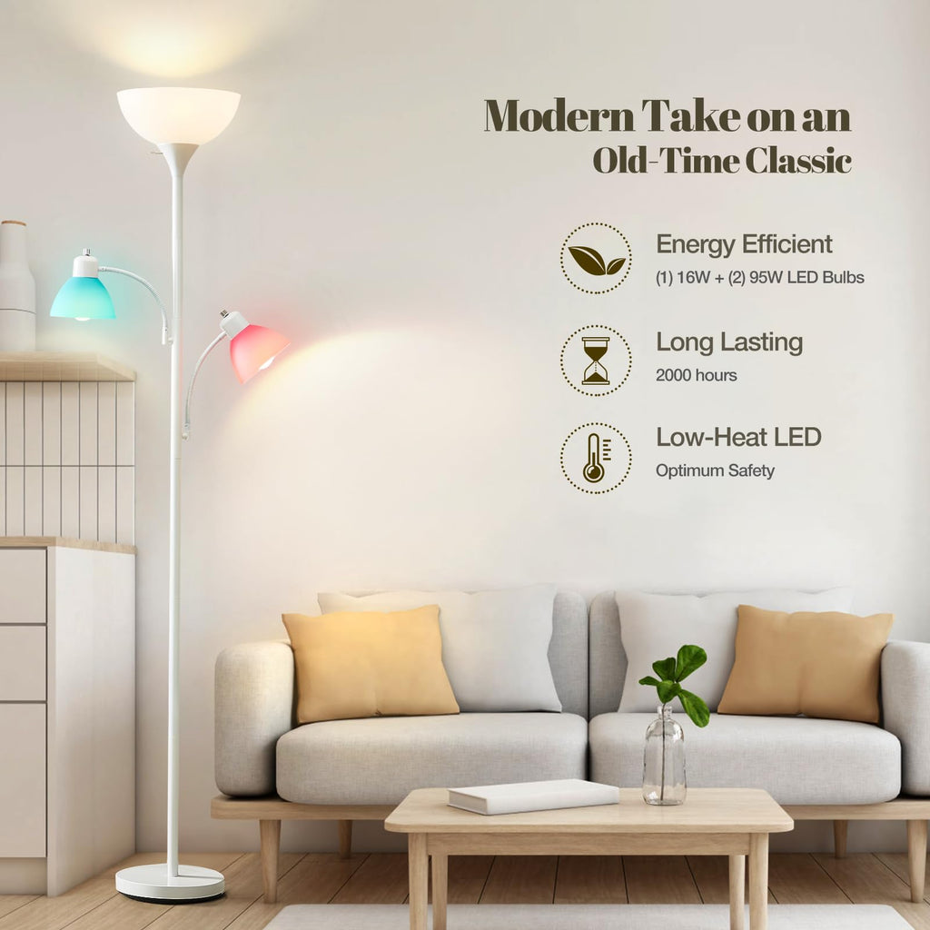 White Floor Lamp, 72" Tall Standing Floor Lamp with 5 Replace Lampshades