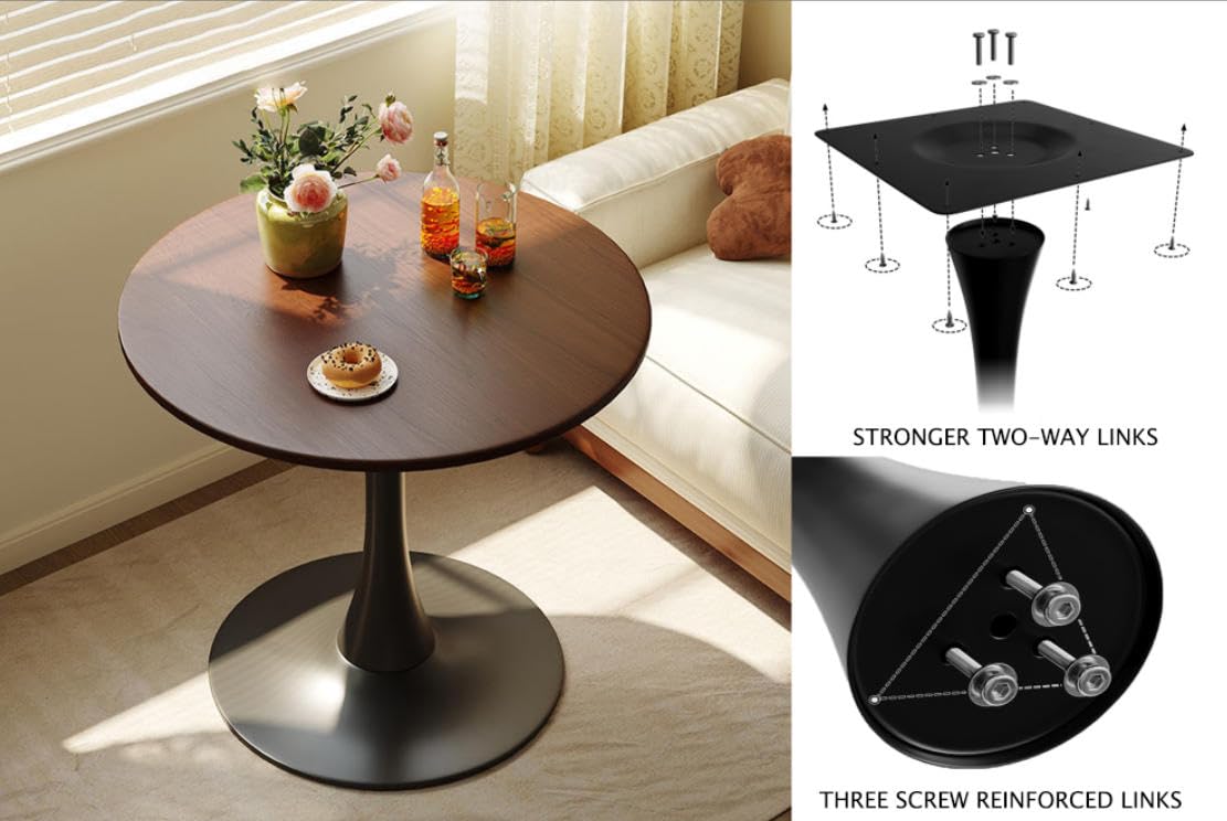 Round Tulip Table, 31.5'' Modern Dining Table with MDF Top and Steel Base Tulip Round Kitchen Table,Mid Century Coffee Table for Living Room
