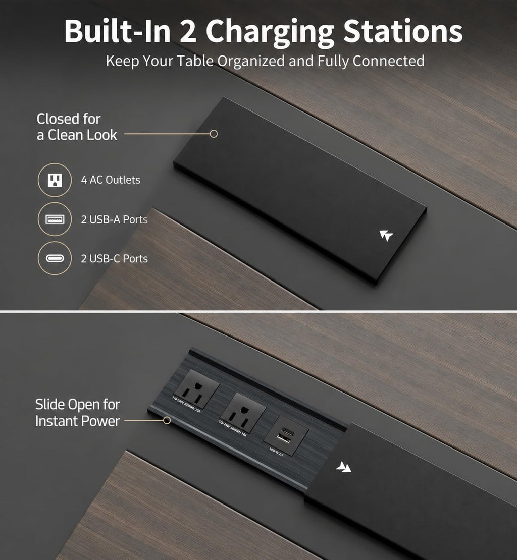 10FT Conference Table, Large Meeting Table for 10 People, Business Style Training Table with Charging Stations & 2" Thickened TableTop for Office Conference (Smoked Walnut & Gray, 118"L * 51"W * 30"H)